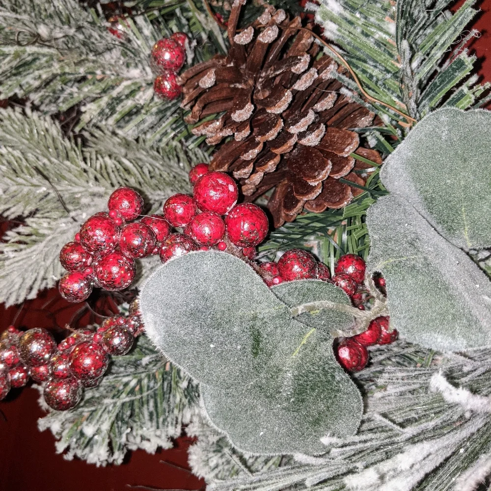 Berries & Pinecones Flocked /Winter Wreath.